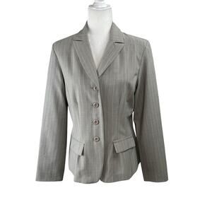 T. Milano Four Button Single Breasted Peak Lapel Blazer Gray Pinstripe NWT 10